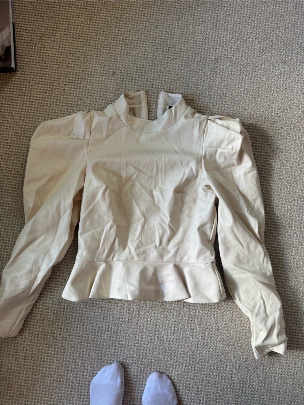 Express Cream Puff Sleeve Peplum Top